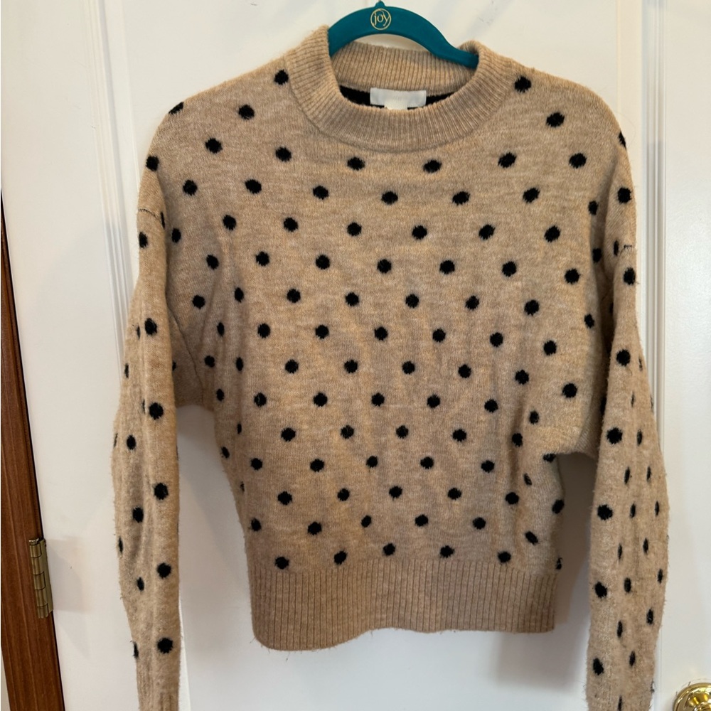 H&M Tan Sweater with Black Polka Dots